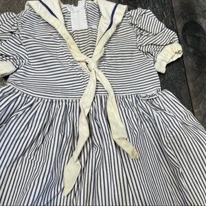 Vintage 60s 70s Pierre Cardin Paris Blue White Striped dress Girls 18 Months
